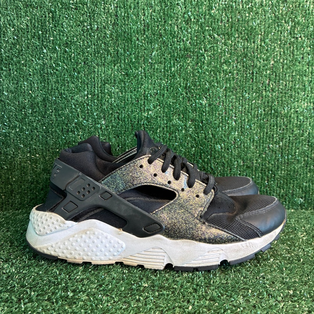 Nike Huarache Run Glitter Sparkle Athletic Sneakers Black Gold Womens Sz 8.5(7Y)